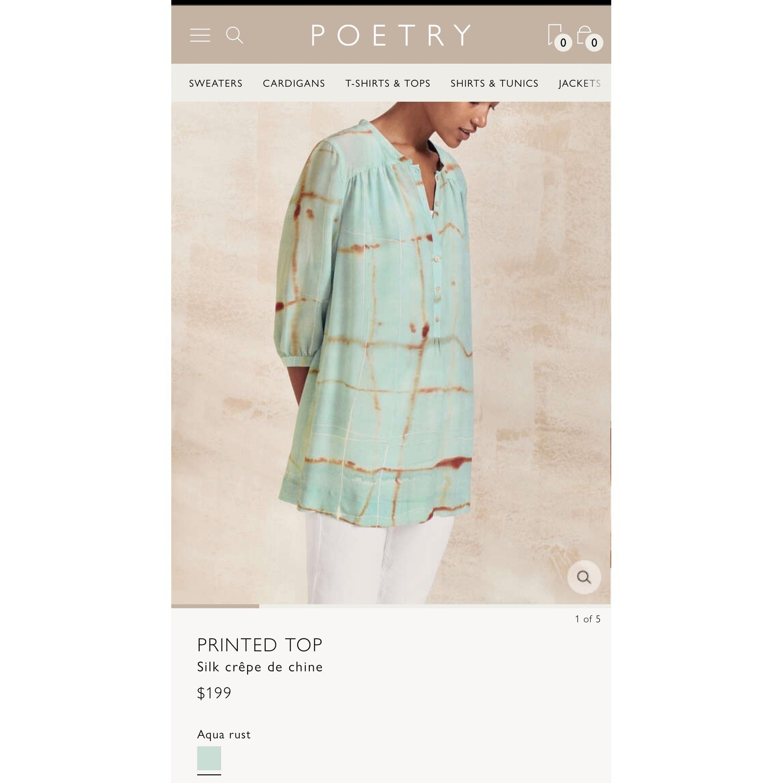 Poetry New Mint Green Silk Abstract Lagenlook Long Sleeve Tunic Shirt Sz 18 — image 2 of 8